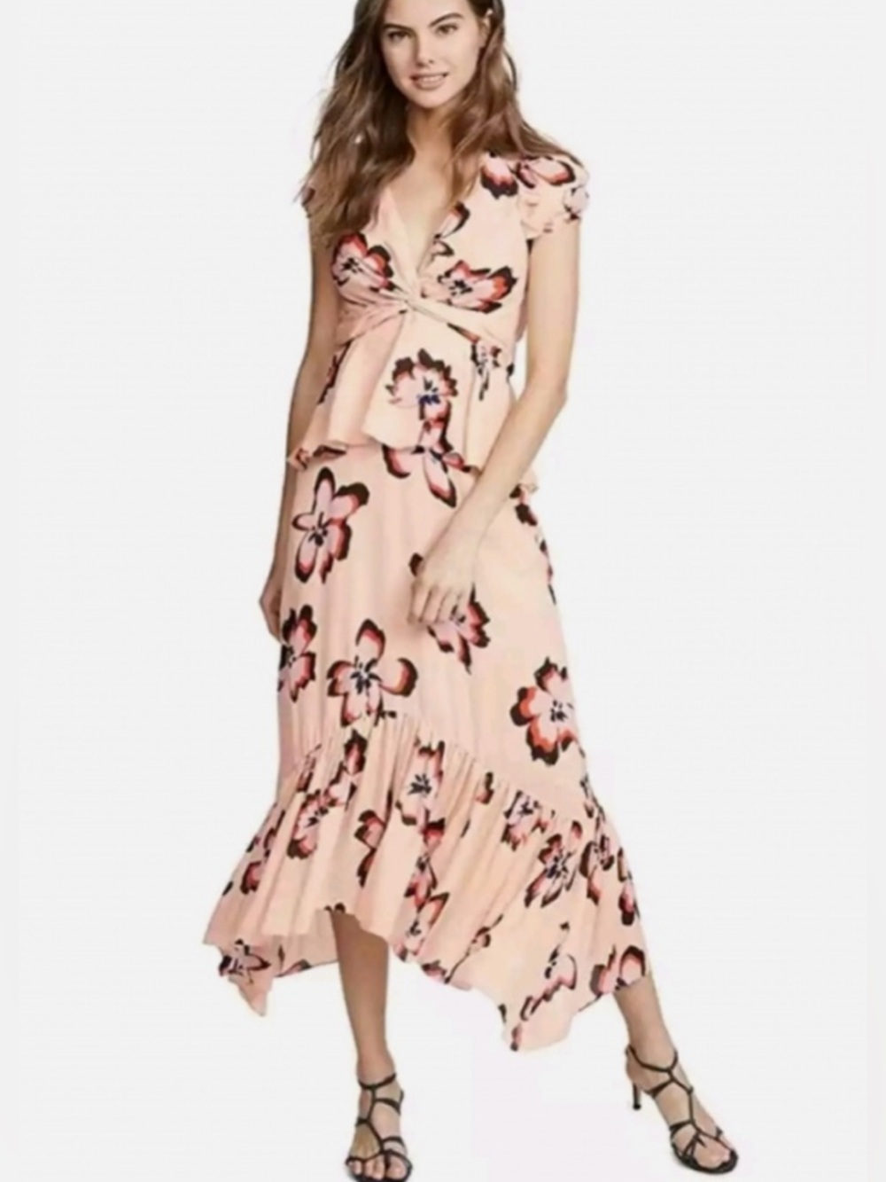 A.L.C. Zadie Floral Twist-Front Maxi Dress in Blush Pink new without